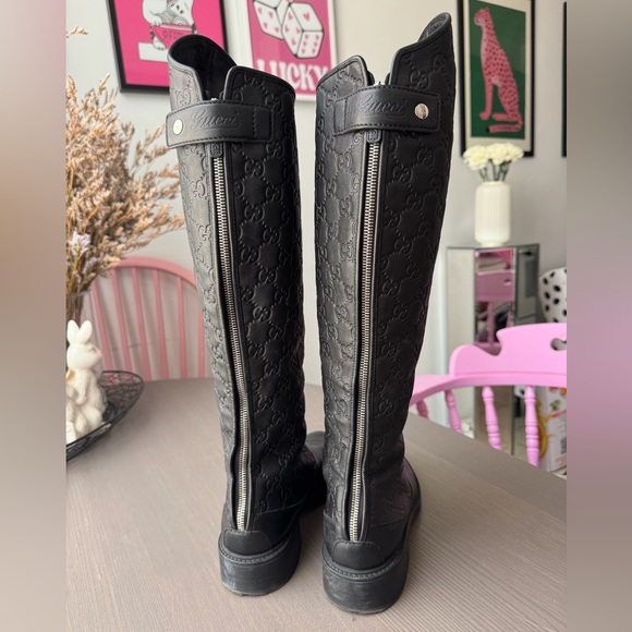 Gucci Black Leather monogram boots with Silver Hardware - Picture 2 of 11